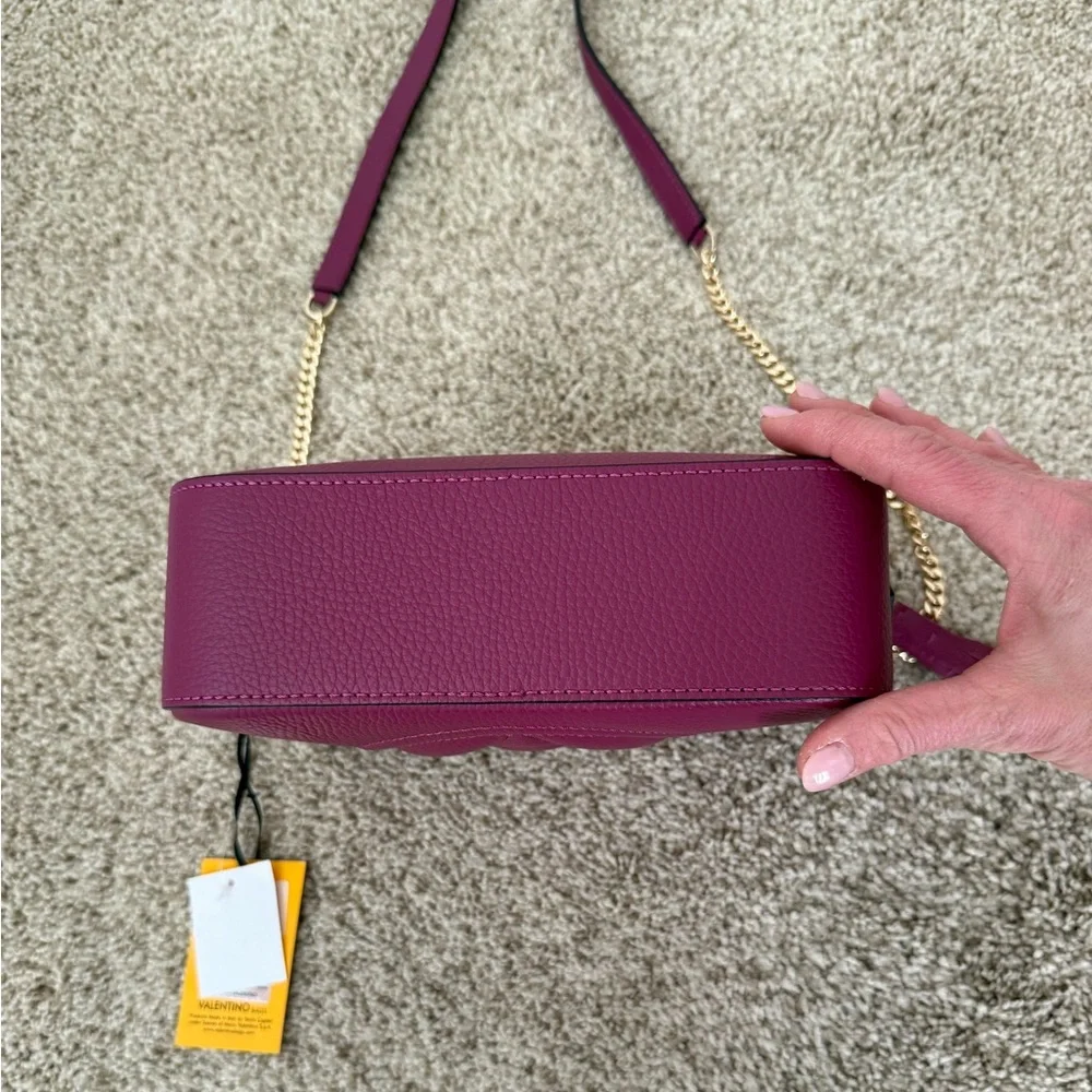 NWT Valentino Leather Camera Crossbody Bag Dark Magenta